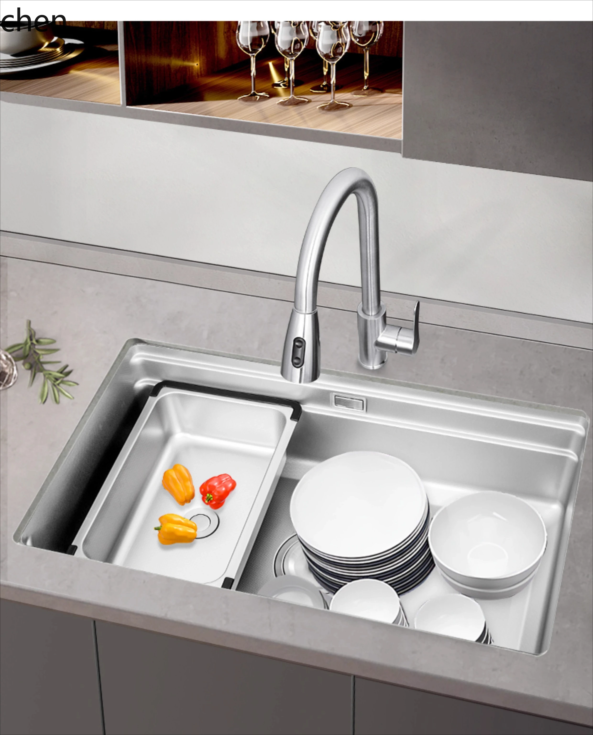 HXL SUS304 Stainless Steel Sink Thickened Kitchen Vegetable Washing Basin Dishwashing Sink
