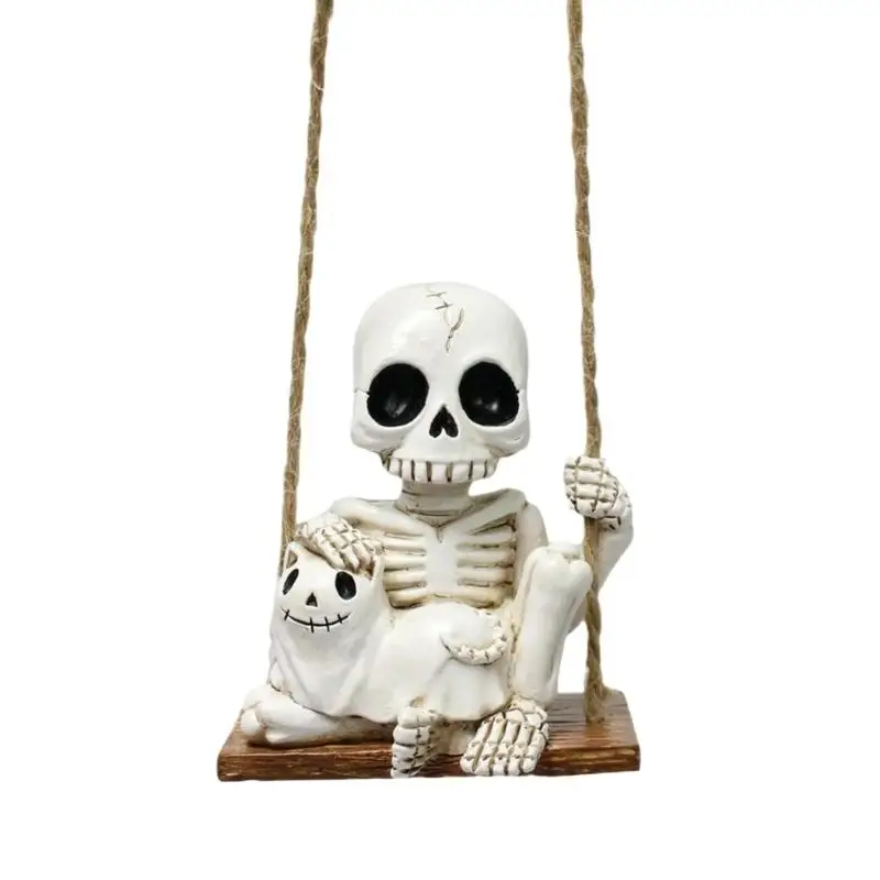 

G6KF Resin Skull Kitten Swing Decoration Skeleton Figure Hanging Ornament For Halloween Holiday Parties Centerpieces
