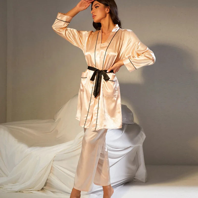 

Пикантная одежда для сна, домашняя одежда, 3 предмета, женская одежда для сна, пикантная Пижама с V-образным вырезом, Женская домашняя одежда с брюками