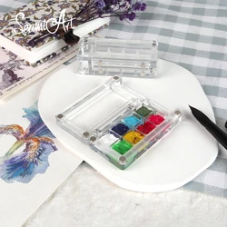 SeamiArt 2pcs Transparent Magnetic Mini Travel Plastic Painting Box Palette for Watercolor Paint Subpackage