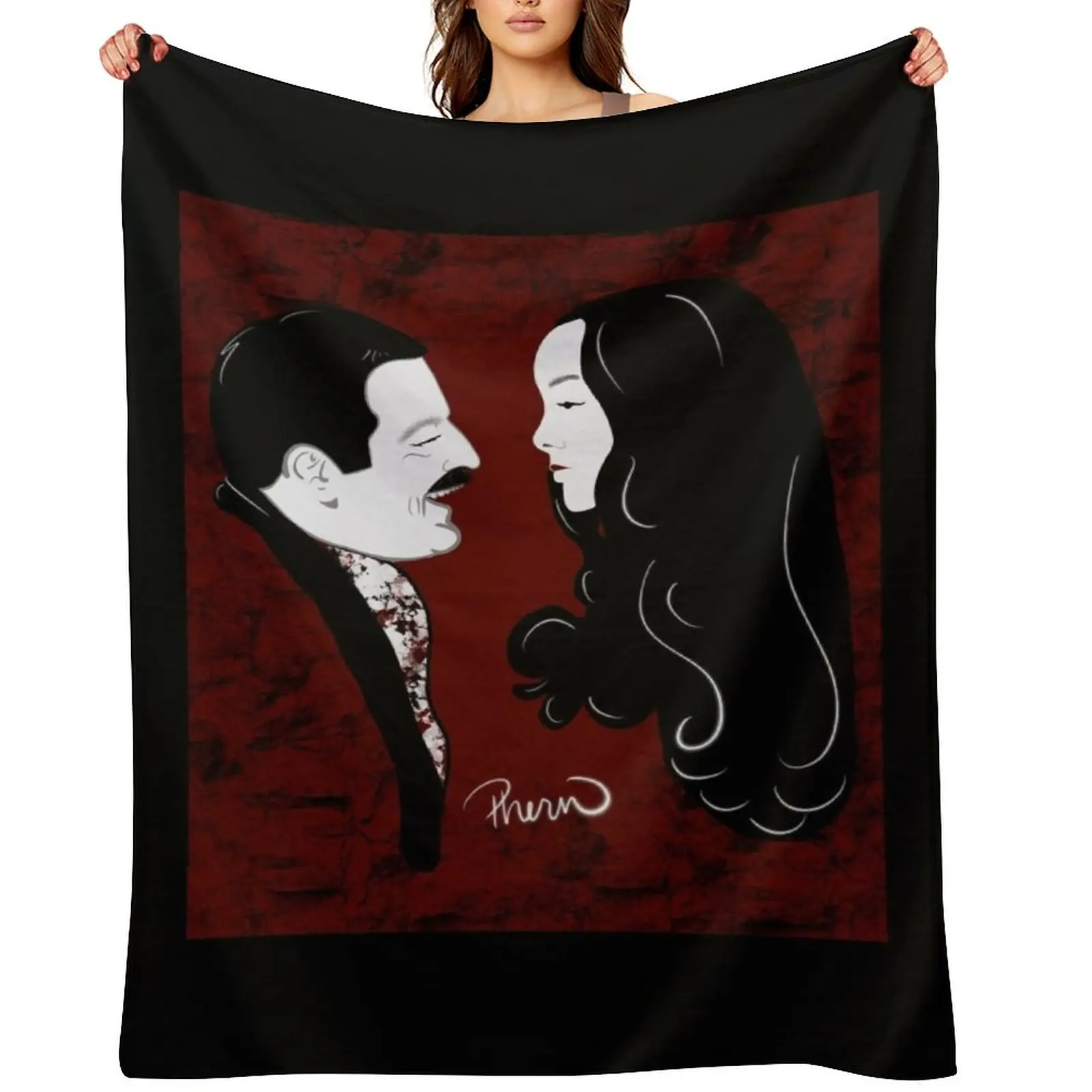 Morticia and Gomez Adams Lovers Throw Blanket funny gift Shaggy Single Hairy Blankets