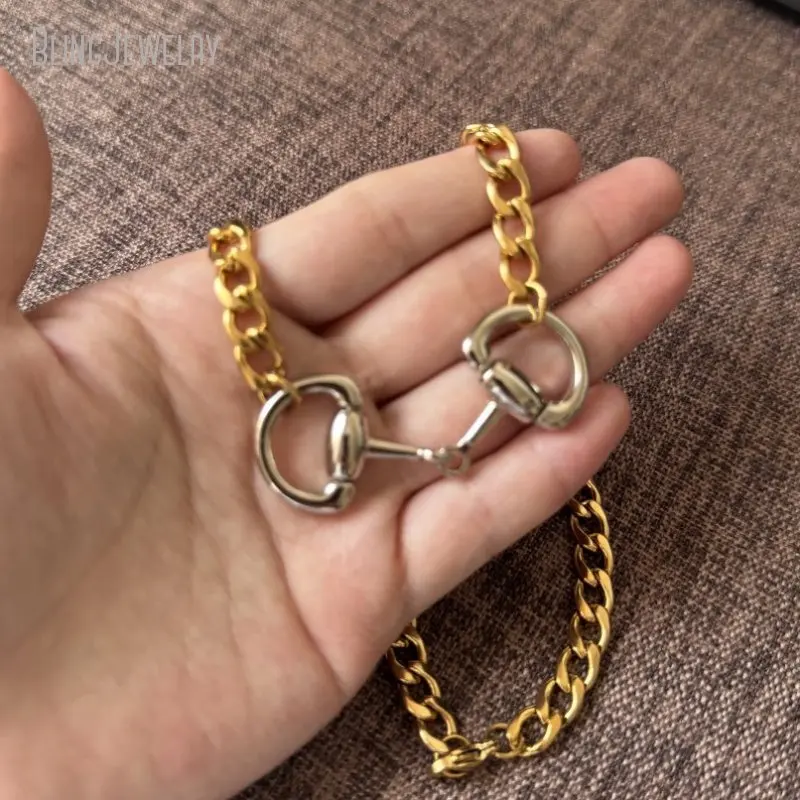 10Pcs Snaffle Bit Horsebit Charm Necklace Equestrian Jewelry Women Men Stainless Steel Hip Hop Jewelry Valentine Day Gifts