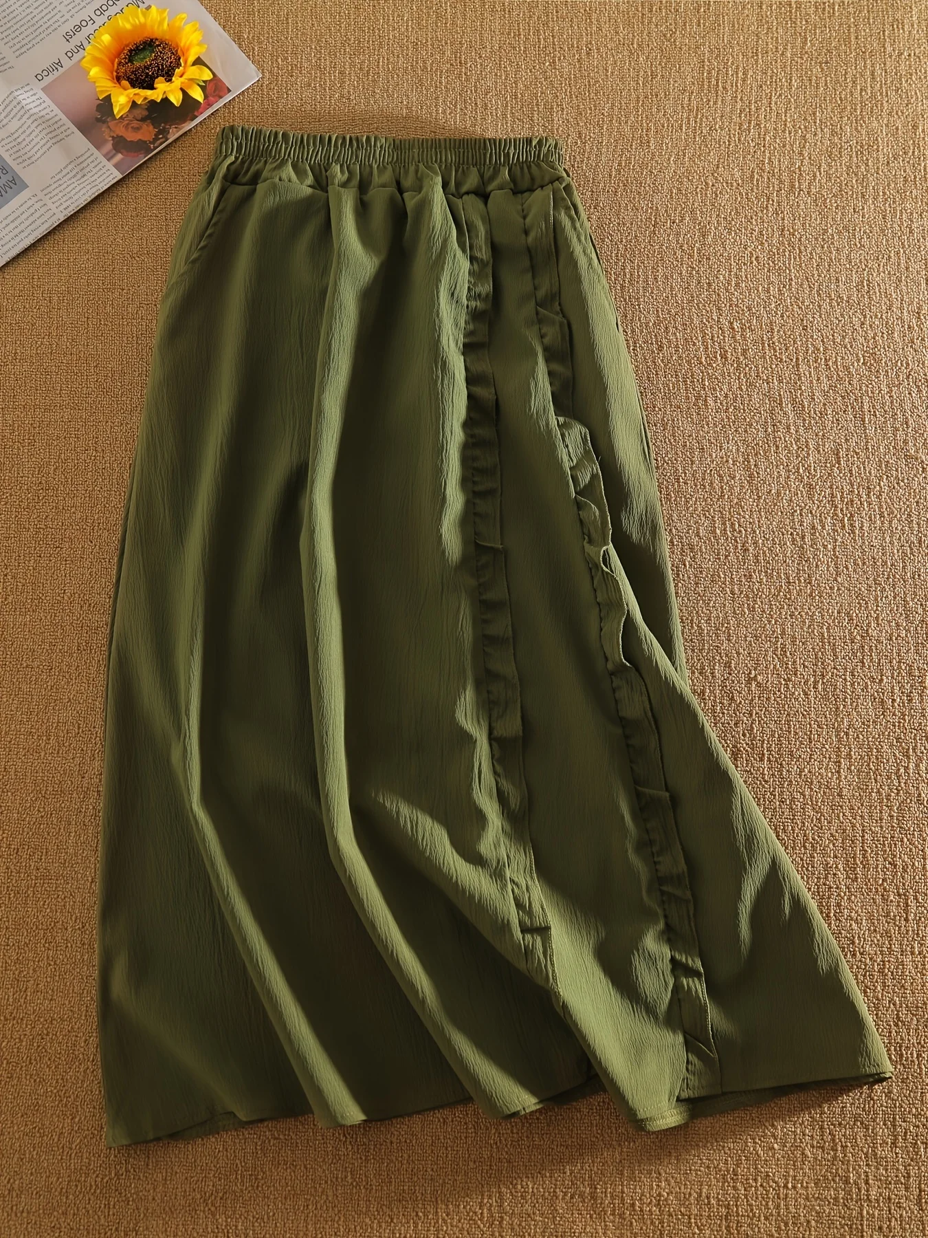 New Summer Women’s Ruffled High‑Waist A‑Line Midi Skirt, Elastic Waist, Hip‑Hiding, Slimming, Flowy Drape
