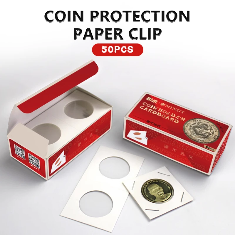 50PCS Square Cardboard Case Coin Album Collection Clip Flip Coin Holders Stamp Holder Cover Coin Supplies Storage