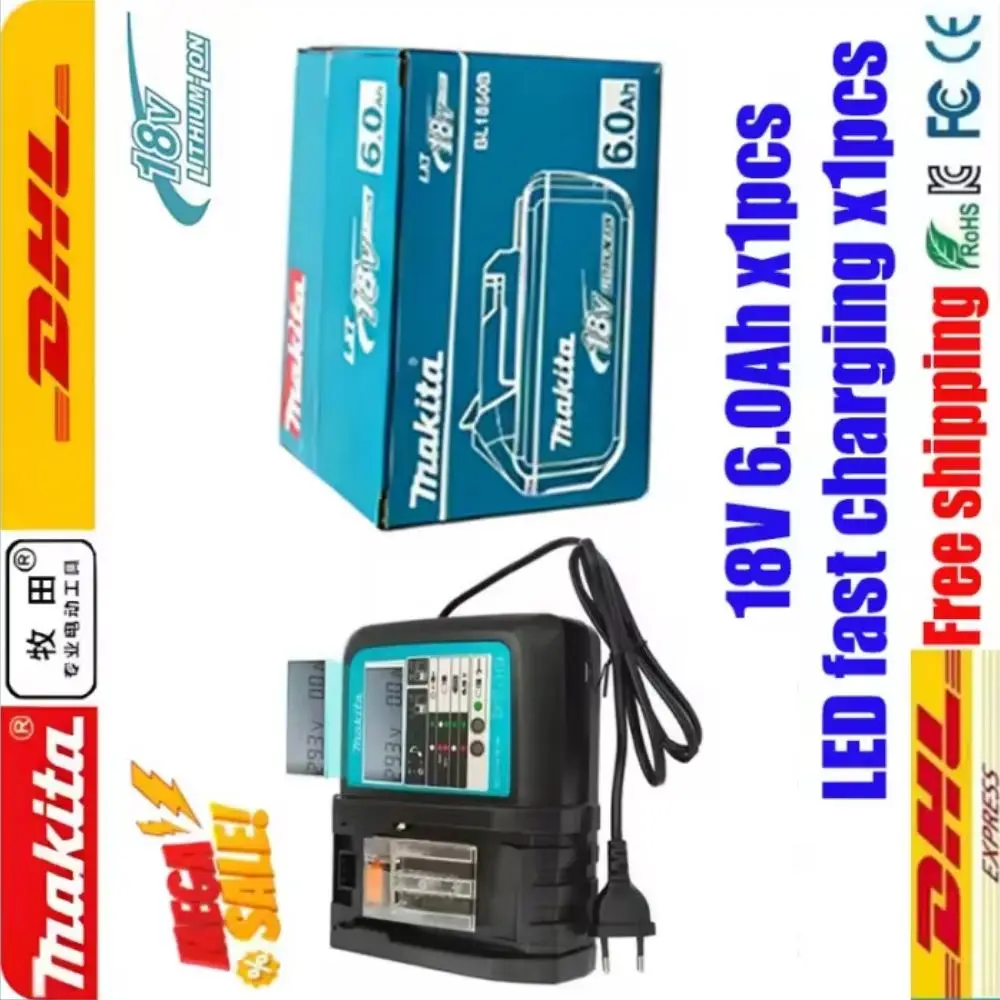 Makita 18V BL1860B Rechargeable Lithium-Ion Battery 6Ah High-Performance 6000mAh Power Tools Replaceable Battery