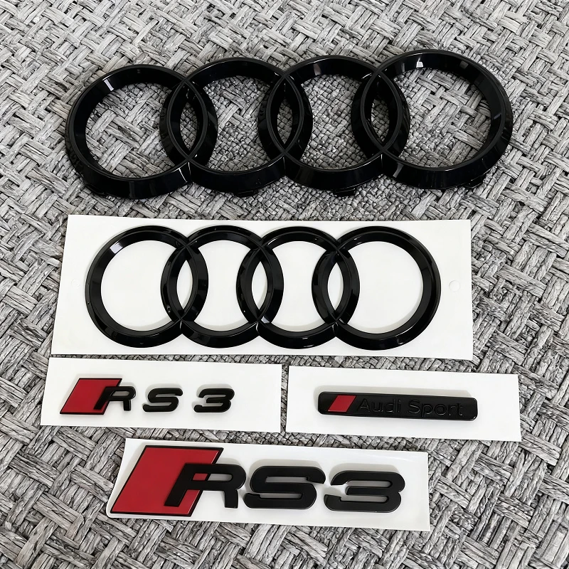 

ABS Black Car Hood Front Grill Emblem Rear Trunk Badge Sticker RS5 Emblem AUDI Sport 2026 NEW ABS AUDI RS6 2016-2020 4Ring logo