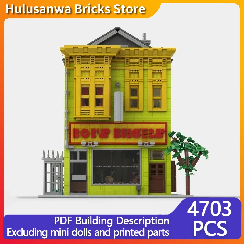 Street View Model MOC Building Bricks Street Side Hamburger Shop Modular Technology Gifts Holiday Assemble Children Toys Suit