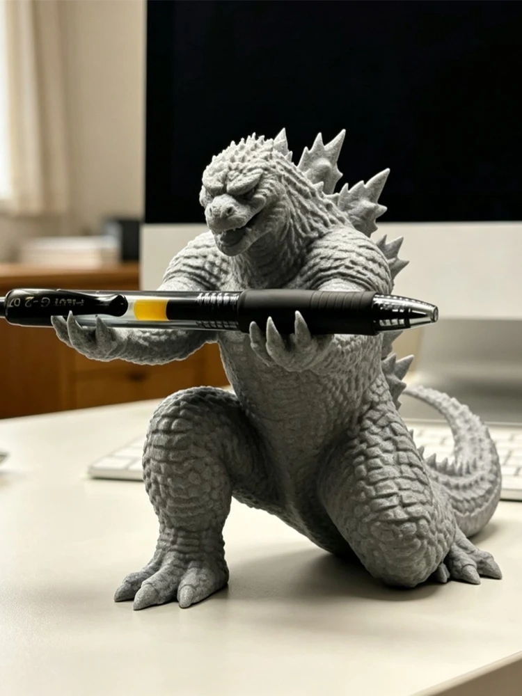 Kreatywny pojemnik na długopisy w kształcie dinozaura, potwora, drukowany w 3D, figurka kaiju, gigantyczna jaszczurka, ozdobny stojak na ołówki na biurko, artykuły biurowe, prezent. — zdjęcie produktu 7