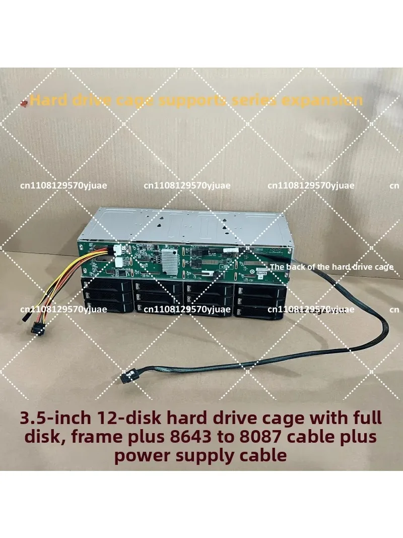 3.5 inch 12 Bay Hard Drive Expansion Cage, 6Gbps 12Gbps SAS SATA, 4-Pin Power, 8643 to 8087 Adapter