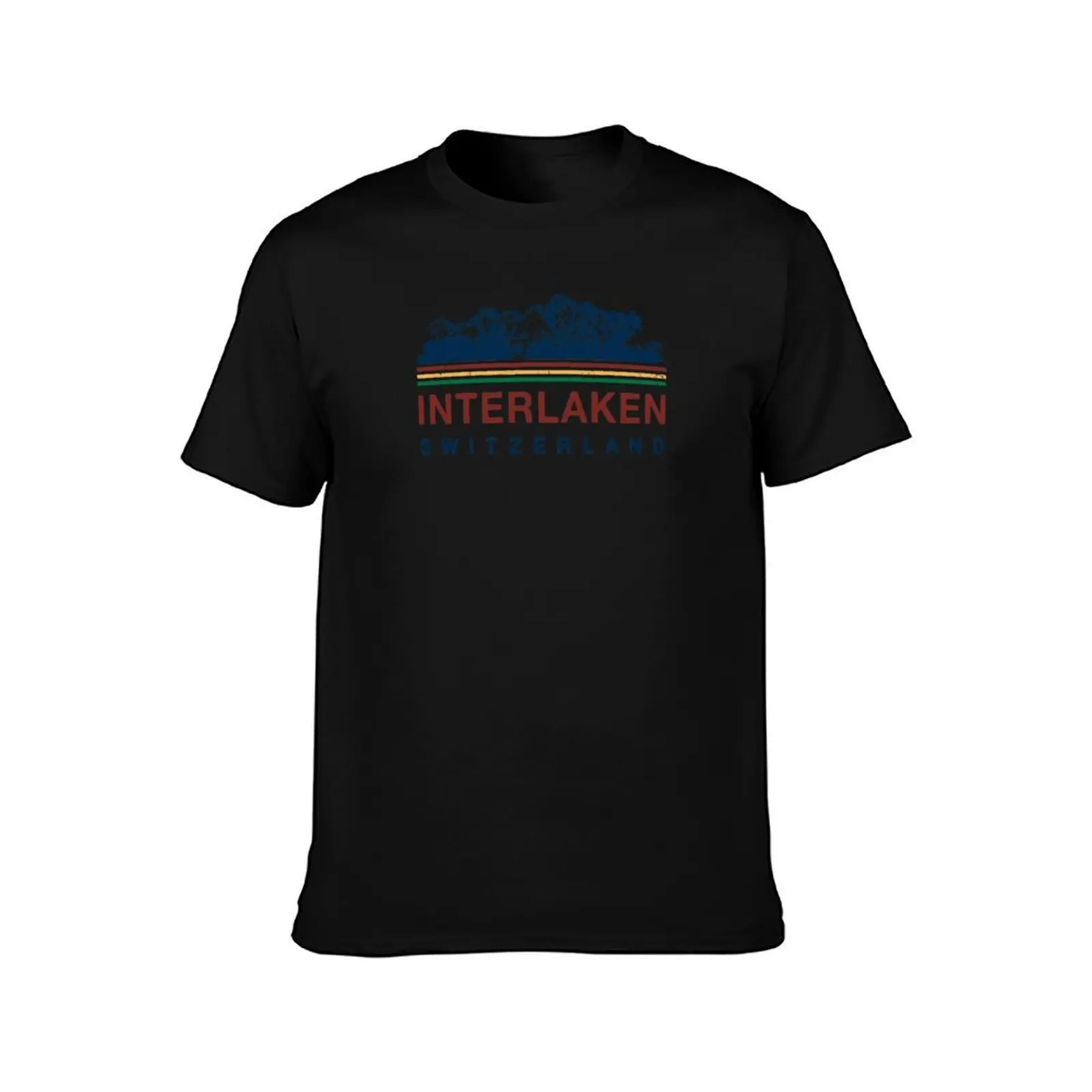 Interlaken Switzerland Swiss Mountain Climbing Retro T-Shirt Breathable Basic Cotton T-Shirt