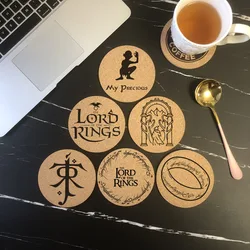 Sous-verre rond en liège gravé Lord of the Rings, tasse à café, porte-boissons pour cuisine, polymères en bois naturel, ustensiles britanniques, mode