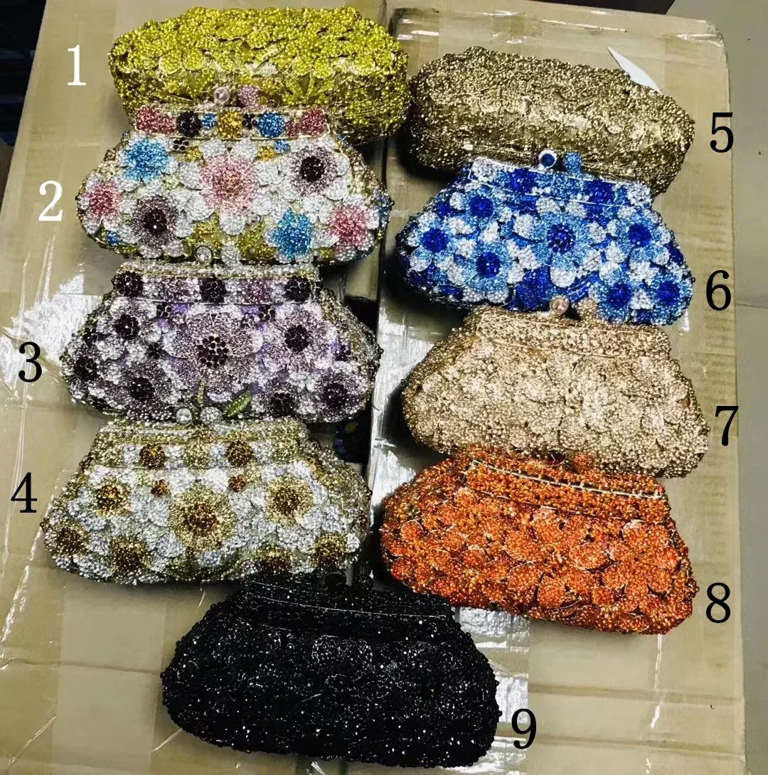 

Flower Rhinestone Colorful Crystal Handbag Woman Diamond Wedding Bridal Gala Purse Banquet Dinner Party Prom Evening Bag