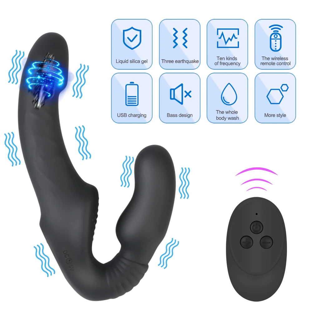 Wireless G Spot Dual Penis Head Anal Prostate Massager Strapless Strap-on Dildo Vibrator Sex Toys for Couple Lesbian Female