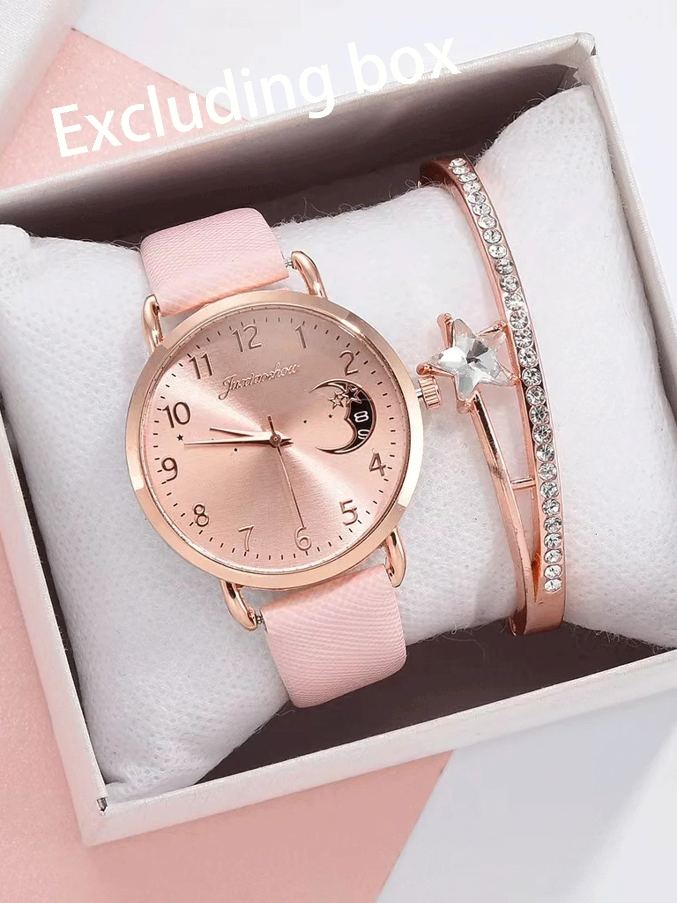 2-piece Women's Personalized Bracelet Watch Set with Moon Pattern Digital Dial Fashion Quartz Women's Watch Set