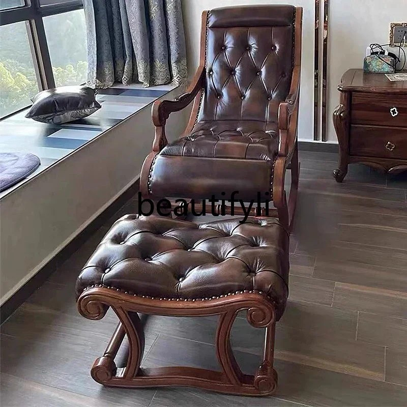 Mecedora americana de madera maciza, sillón reclinable de ocio para el hogar, sala de estar europea, dormitorio, balcón, sofá individual