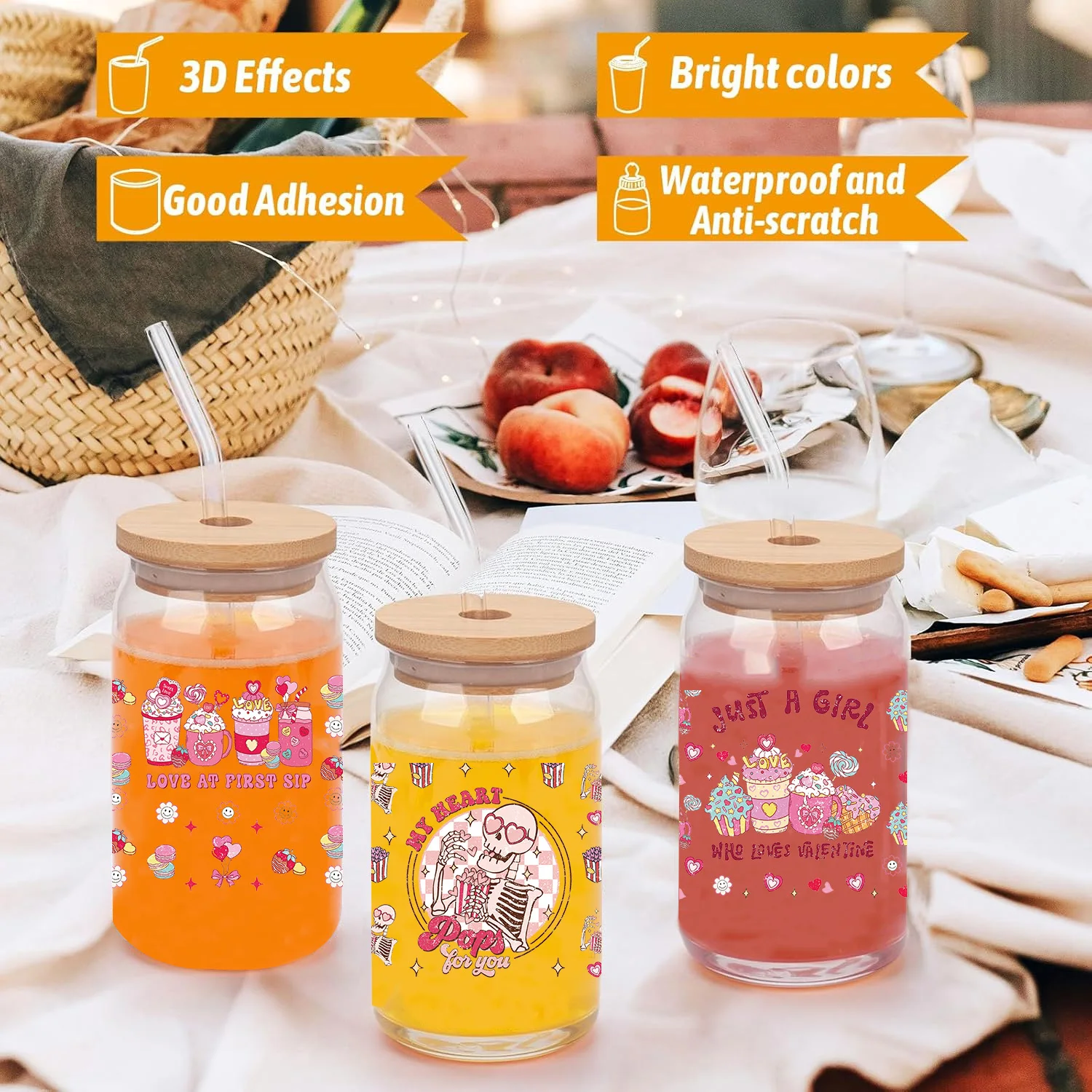 

Love Dessert easy peel waterproof DIY Decals 3D transfers uvdtf crystal stickers 16oz uv dtf cup wraps for Libbey Glasses