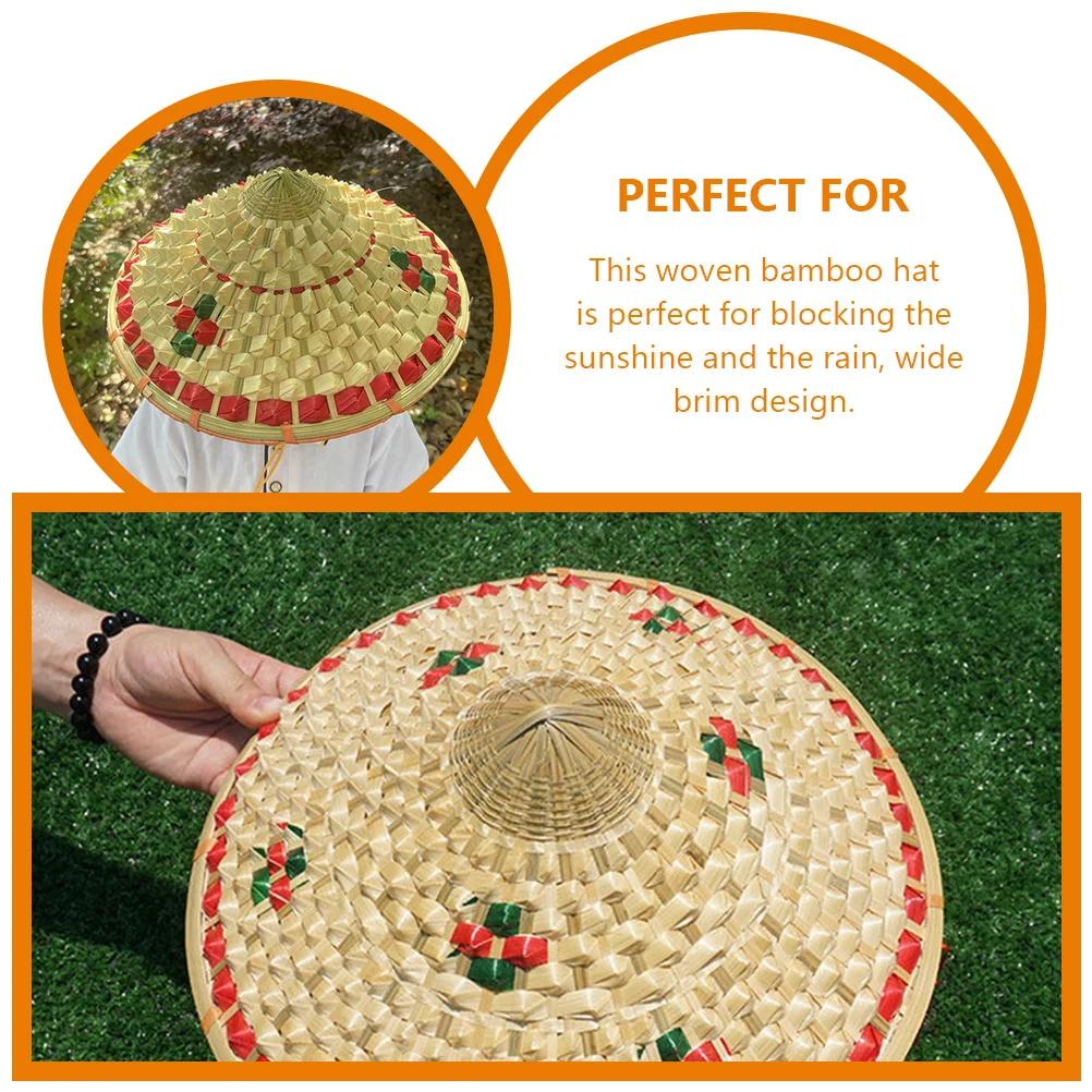 

Wide Brim Bamboo Hat Durable Material For Children Sun Protection Vintage Design