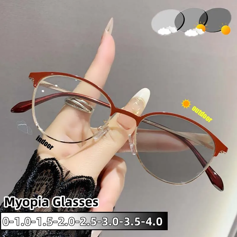 

High-grade Metal Frame Cat Eye Myopia Glasses Women Fashion Classic Anti Blue Blocking Eye Protection Men Short Sight Eyeglasses