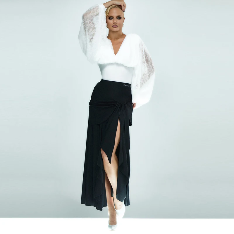 Costume de danse latine Rumba pour adultes, haut à manches chauve-souris, jupe de danse moderne, vêtements de danse pour salle de bal, costumes d'entraînement SL13132