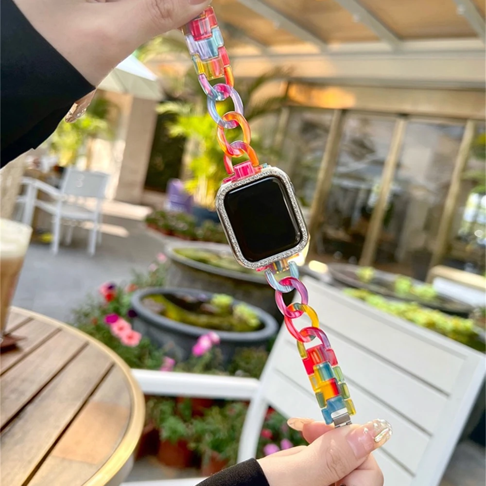 

Resin strap for apple watch band 7 44mm 40mm 42mm 38mm 41 45mm correa transparent Loop watchband for iwatch 7 6 se series 5 4 3