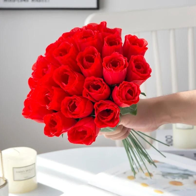 

10PCS Red Silk Roses Bouquet Vase for Home Decor Garden Wedding Decorative Wreaths Fake Plant Wholesale Artificial Flowers Cheap