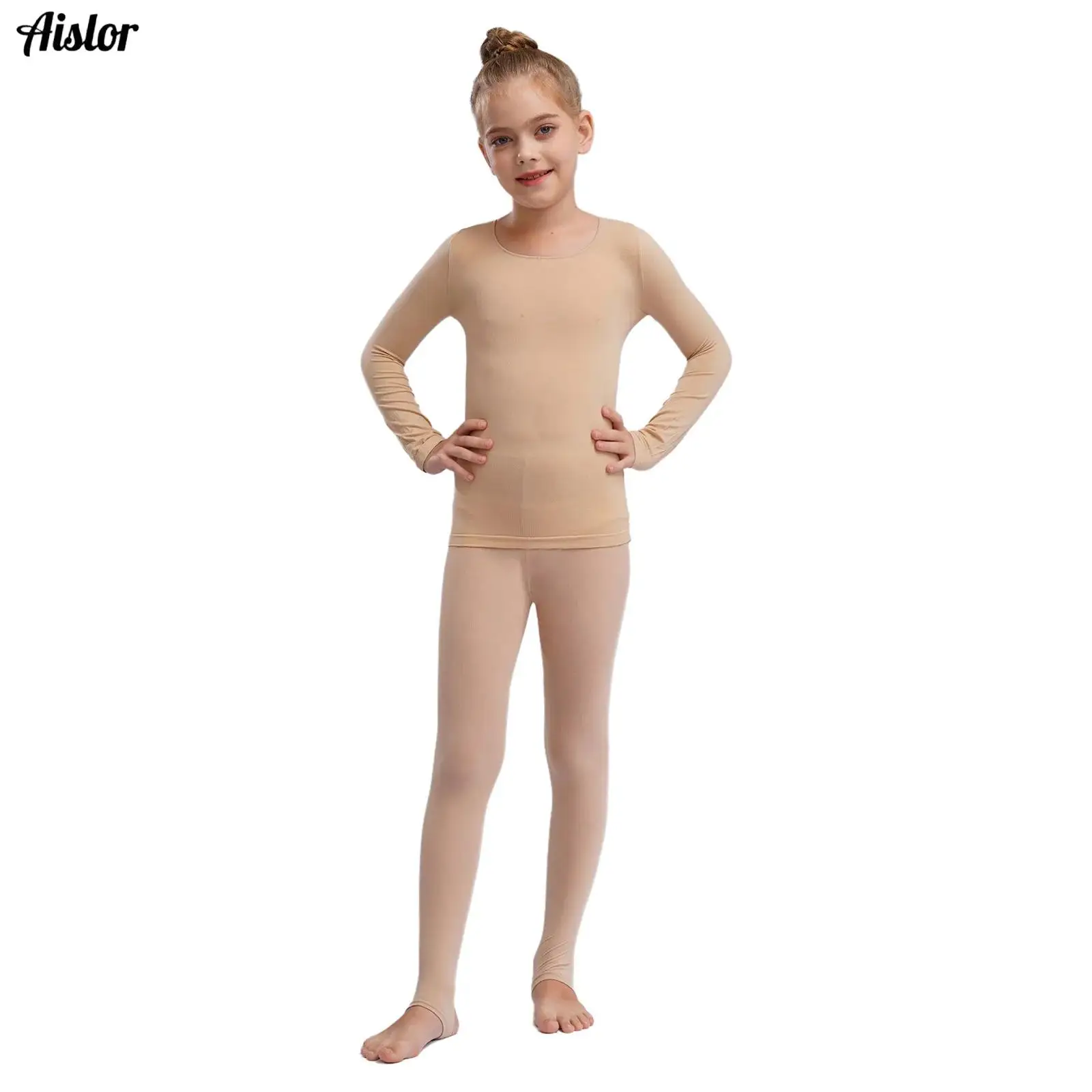 

Kids Girls Ballet Dance Training Costume Spring Autumn Thermal Underwear Suit Stretchy Long Sleeve Top+Pantyhose Leggings Pants