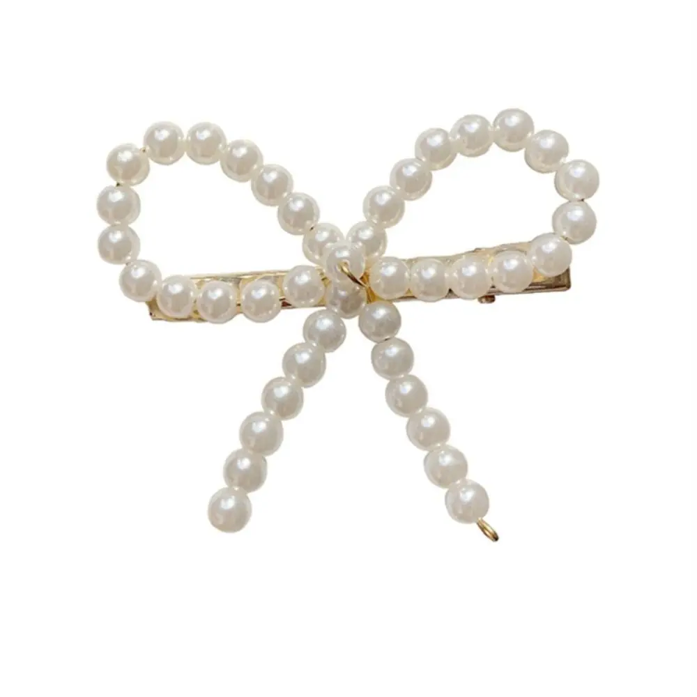 Y2k Pearl Bowknots Hairpins Hair Accessories Vintage Sweet Duck Billed Clip Korean Fashion Bangs Hairclip For Women Girls