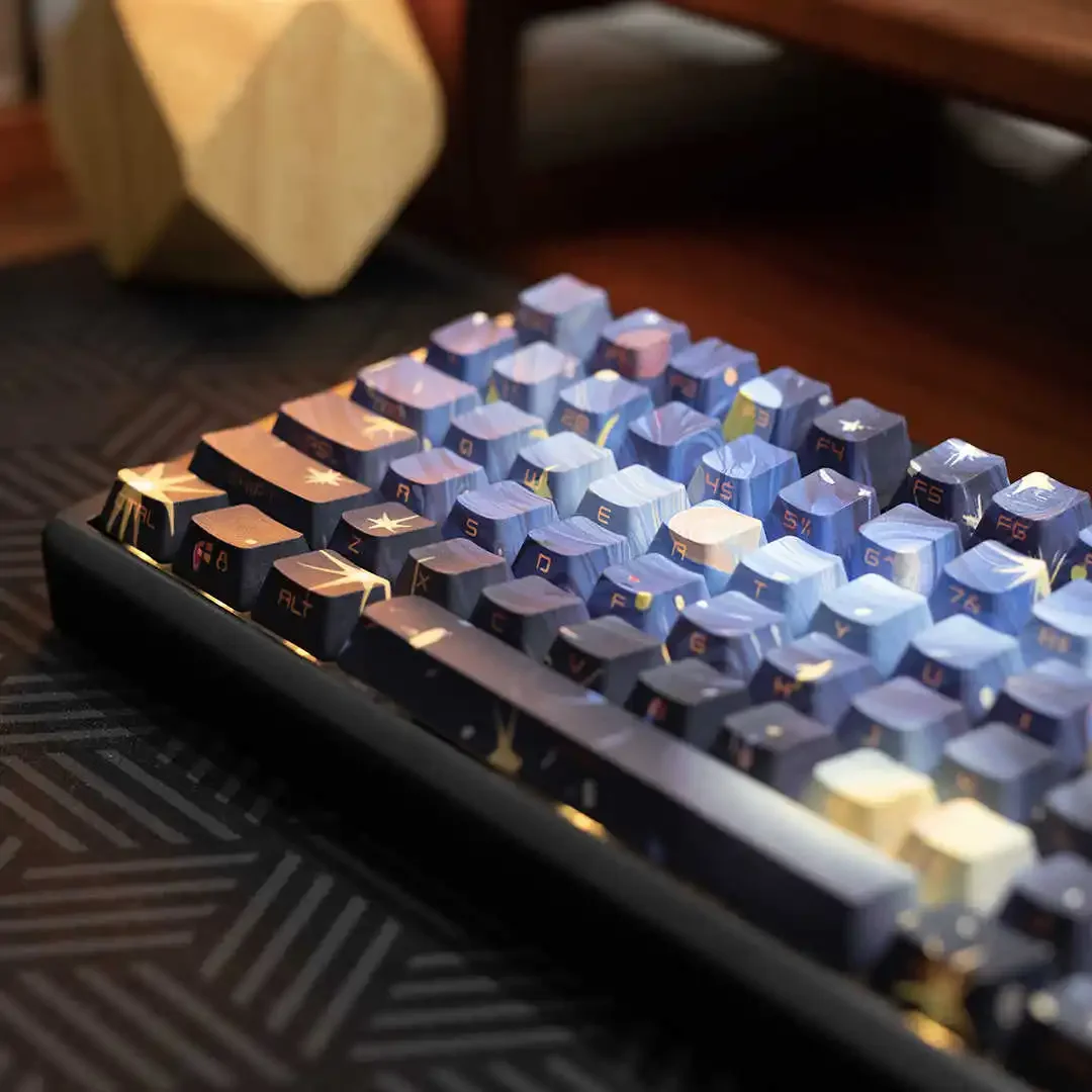 Van Gogh Star Side Engraved Light Transparent PBT Keycap OEM Profile Compatible 68/75/84/87/104 Customized Mechanical Keyboard