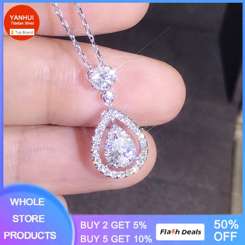 Real Tibetan Silver Water Drop Pendant Necklace for Women Wedding Jewelry High Quality Cubic Zirconia Pendan&Necklace ND685