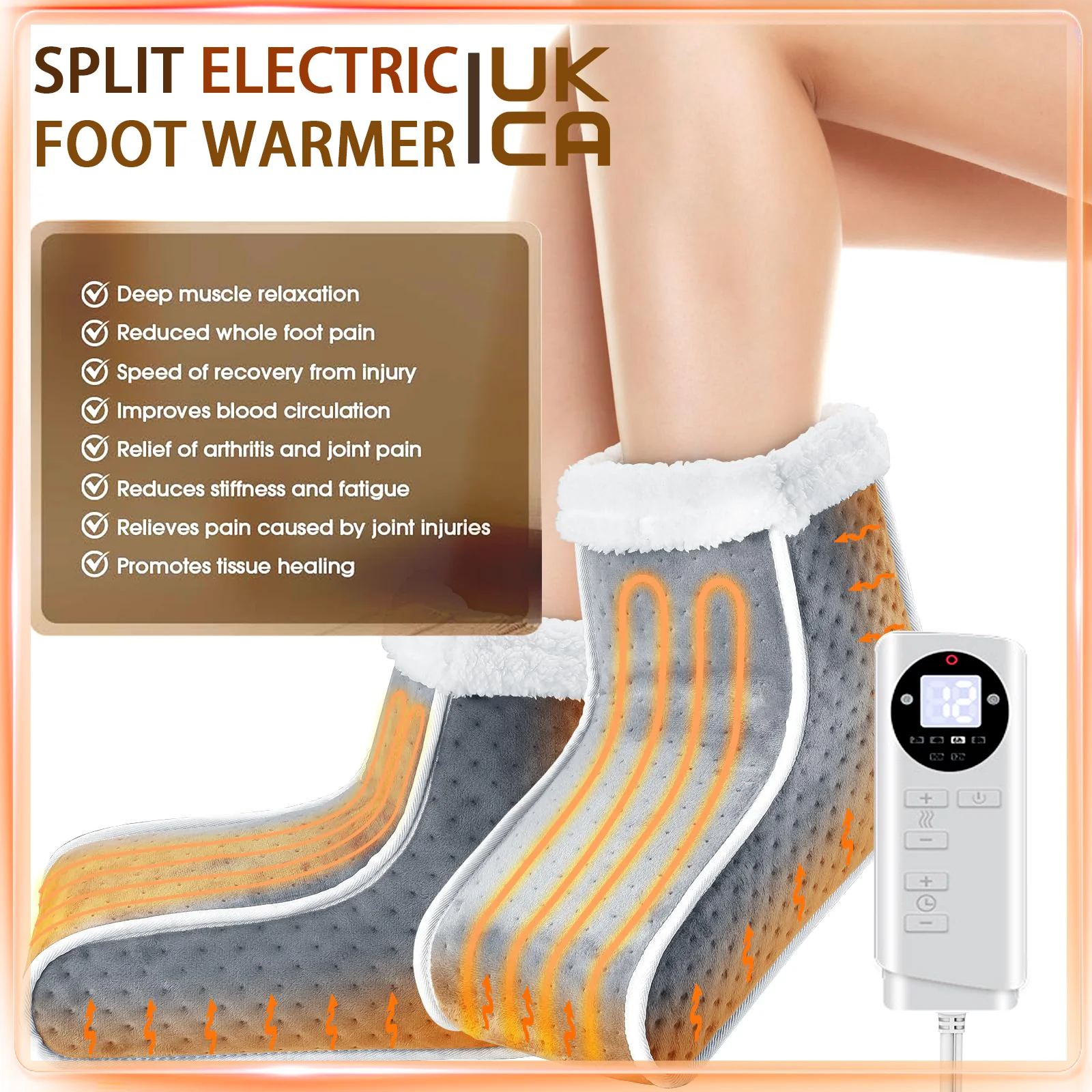 Calentador de pies eléctrico dividido, almohadilla calefactora rápida para pies, zapatillas calefactables para mujeres, botas suaves y calentadas, calentador de pies