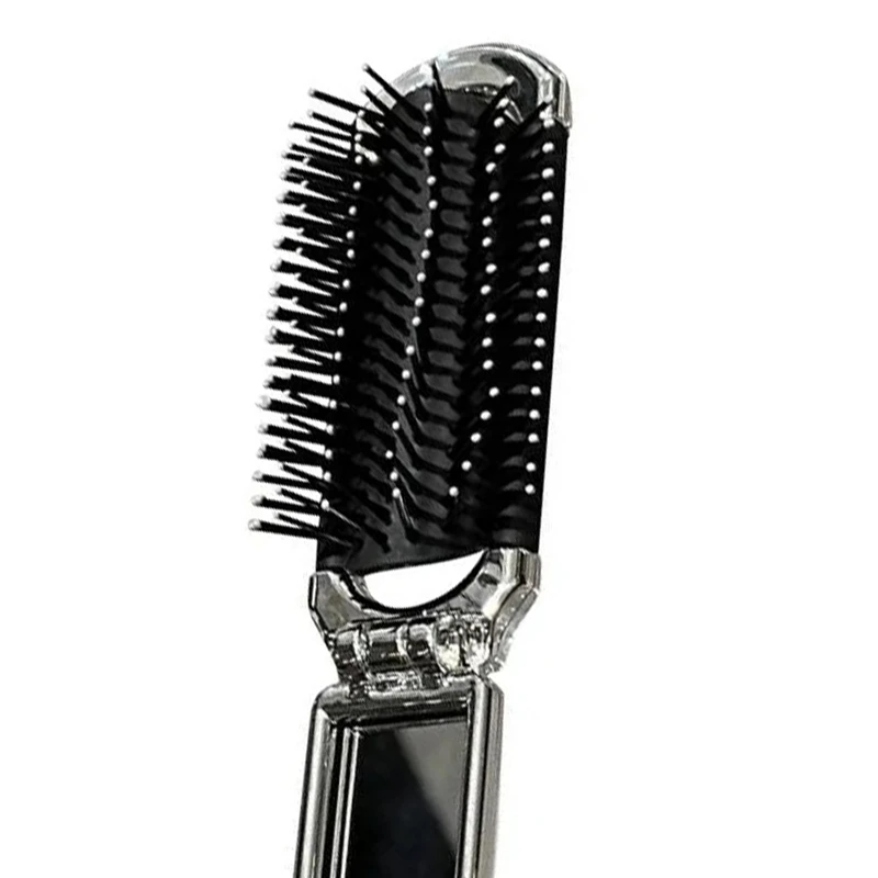 BAAG-2-In-1 Portable Folding Comb & Mirror - Diamond Air Cushion, Rhinestone Bling, Compact Travel Hair Brush & Makeup Tool