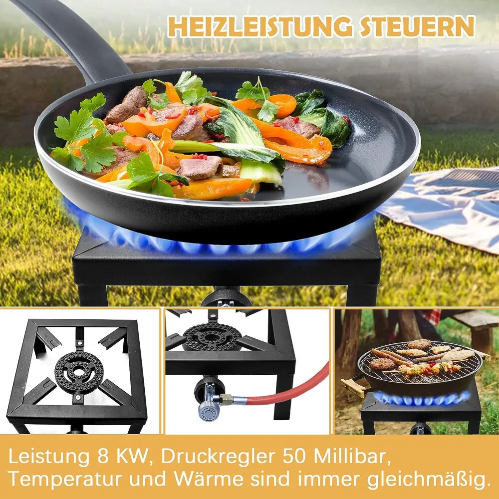 Gas-Kochring, Gusseisenbrenner, großer LPG-Herd, Outdoor-Herd, Eisenrahmen, tragbarer Feuerkontrollherd, Campingzubehör 8 kW – Detail 6