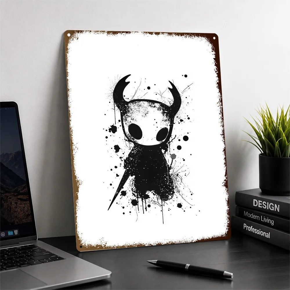 Hollow Knight Ink Splatter Textured Poster Customized Metal Tin Sign Bold Quest Adventure Scene Wall Art Made For Console Fans