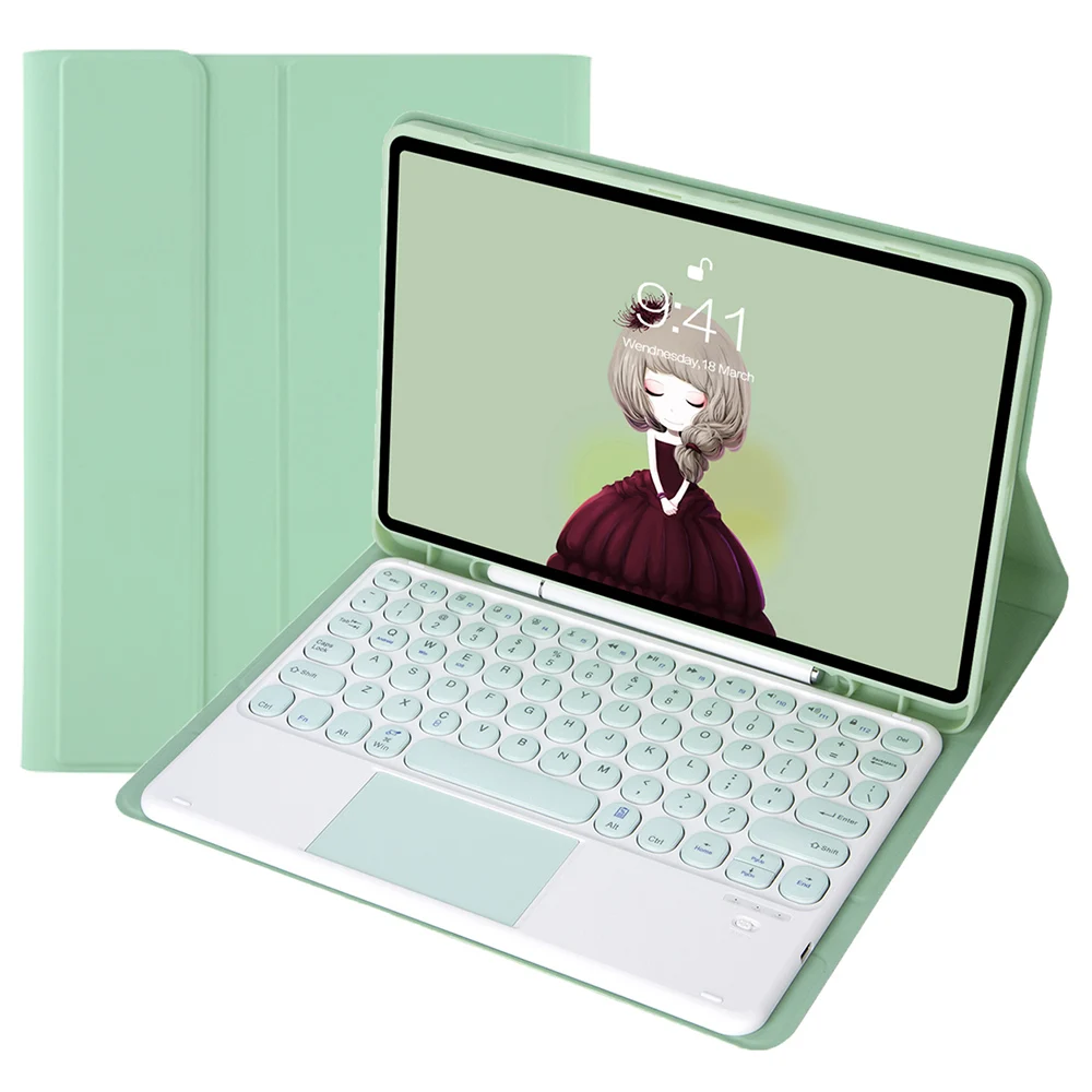 

YA710B-A For Samsung Galaxy Tab S10 FE / S9 FE X510 X516 / S9 X710 X716B X718U Round Key Cap Touchpad Bluetooth-Compatible Keybo