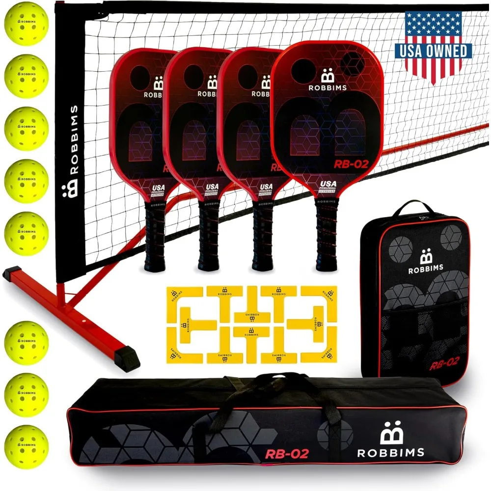 

Portable Pickleball Set with Net | 4 USAPA Approved Carbon Fiber Paddles, Duffle Bag