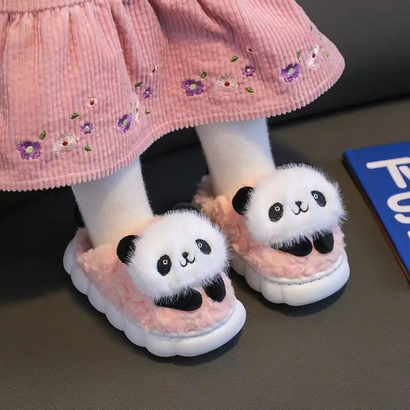 Baby Panda Design Cotton Slipper,Soft Sole Warm Shoes for Winter,Indoor Non-slip Plush Girls Cartoon Footwear(5Colors Available)