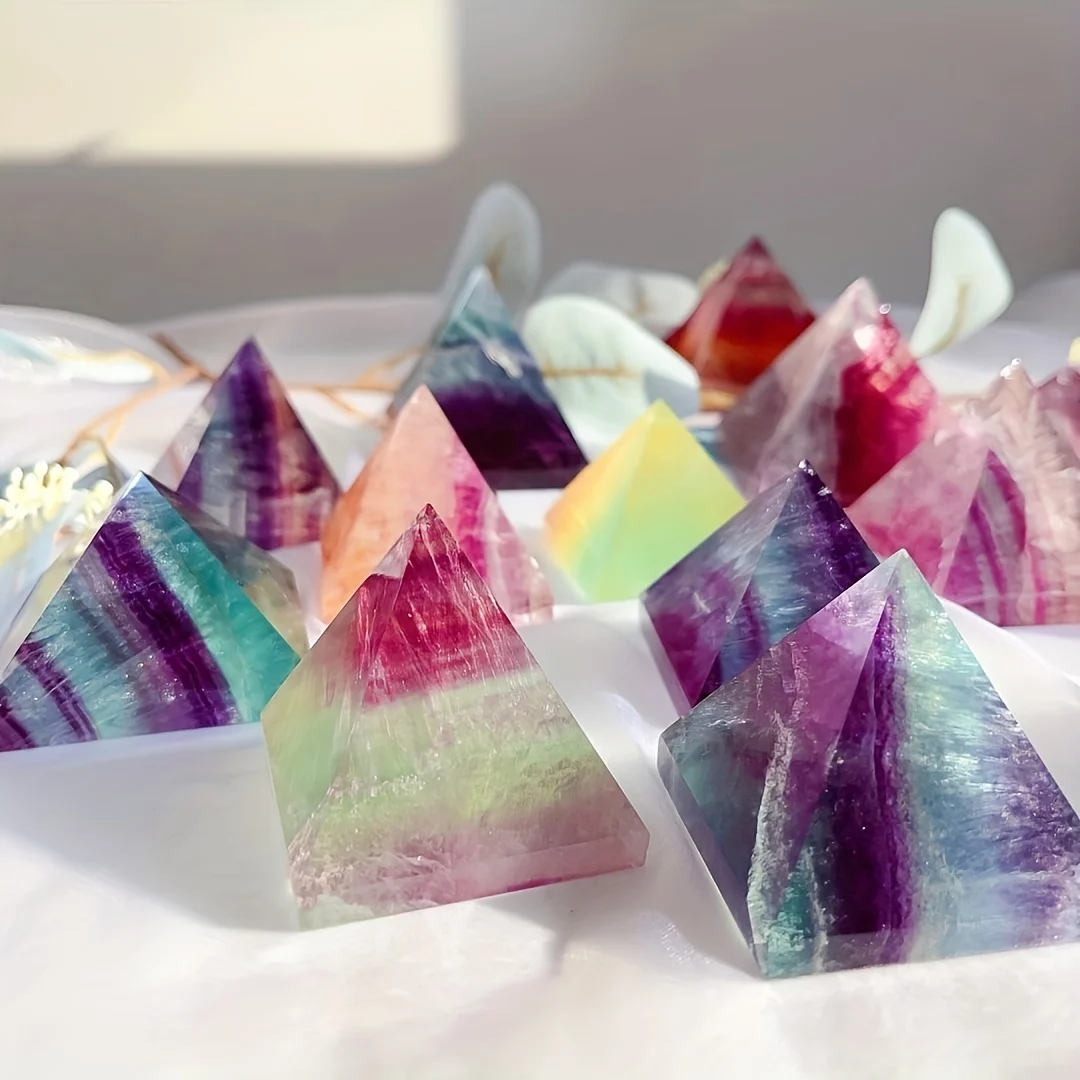 

1pc Rainbow Fluorite Crystal Pyramid - Perfect Meditation Healing Altar Gift for Home Decor & Third Eye Activation，