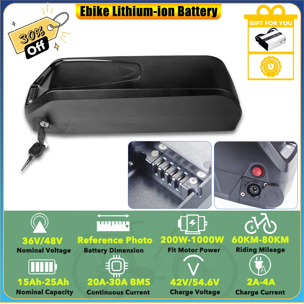 

Down Tube Shark 48V 15Ah 17.5Ah 20Ah Lithium-ion Battery Pack for 750W 1000W HillMiles MileZoom1 Blau Schwarz Mountain Bike