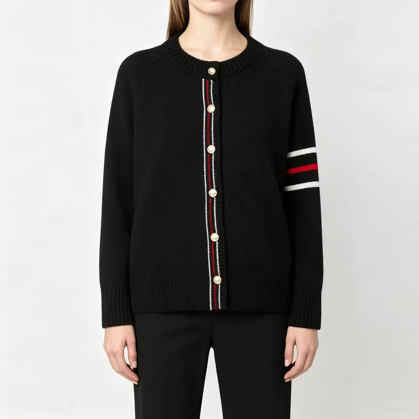 Women's Knitted Button-Up Long Sleeve round Neck Multi-Color Striped Open Cardigan Autumn Fashion Casual European Style ZADATA