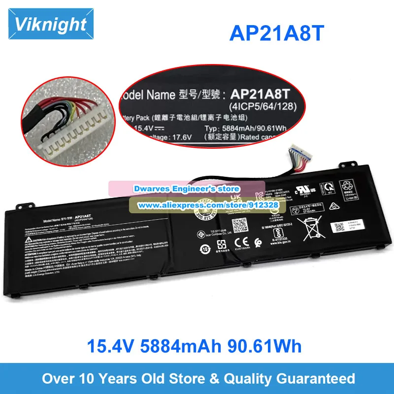 Genuine AP21A8T Battery 15.4V 5716mAh 90.61Wh For Acer Predator Helios Neo 16 N22Q22 Helios 300 PH317-56 PH315-55 Nitro 5 AN517-