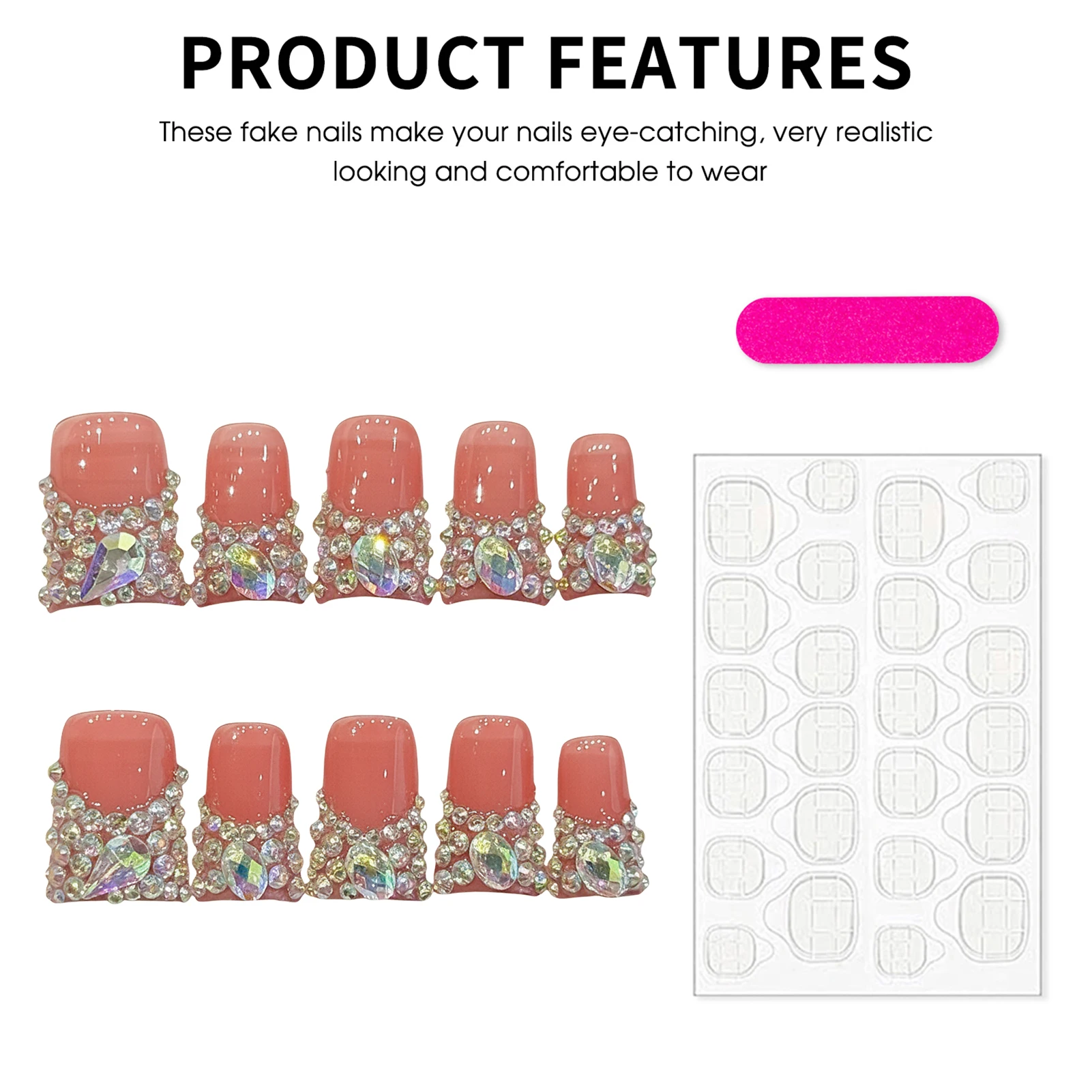 10pcs Flash Diamond French Style Press On Nails Handmade Pink Short Duckbill Fake Nails Light Luxury False Nail For Spicy Girls view 4