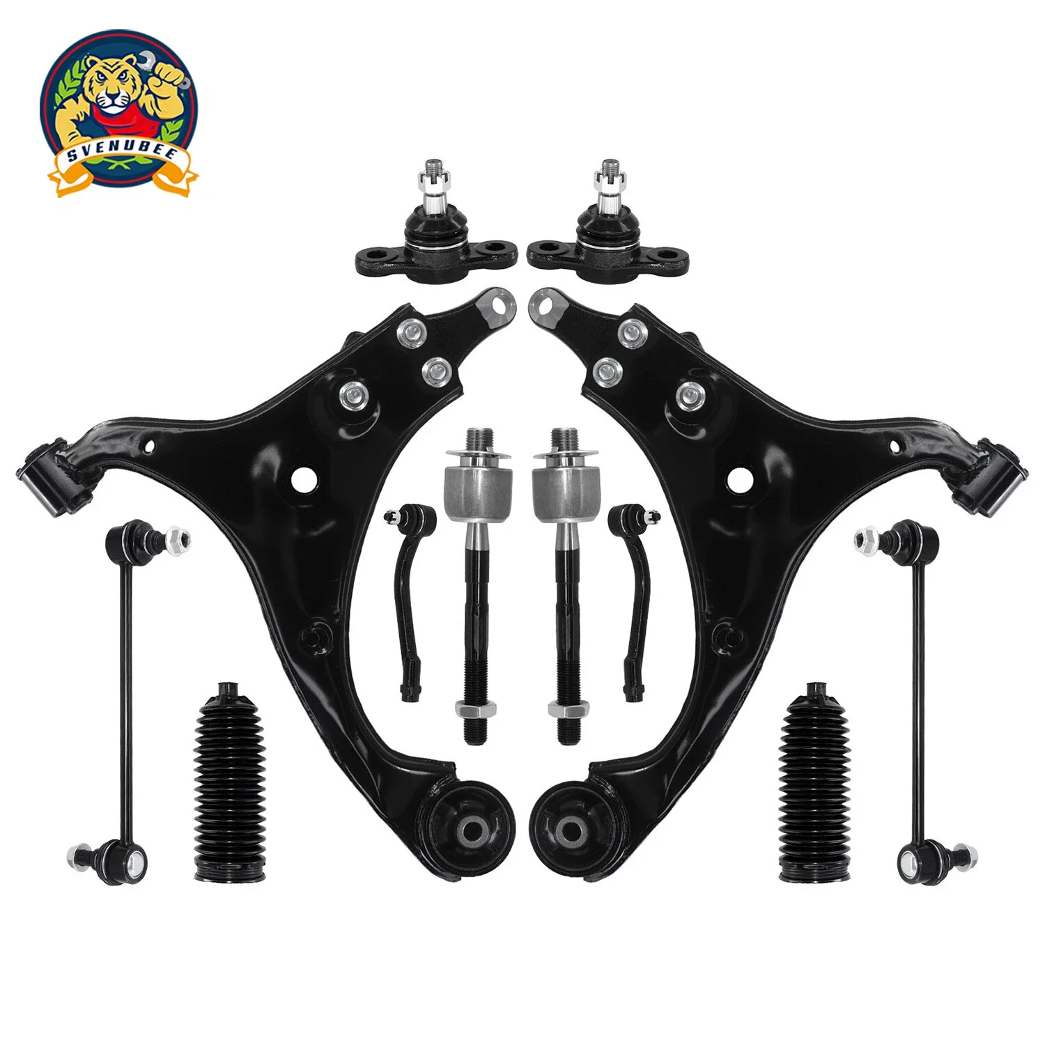Svenubee 10Pcs Front Lower Control Arm w/Ball Joint Tie Rod Ends Boot Sway Bar for Kia Forte Forte Koup 2010 2011 2012 2013