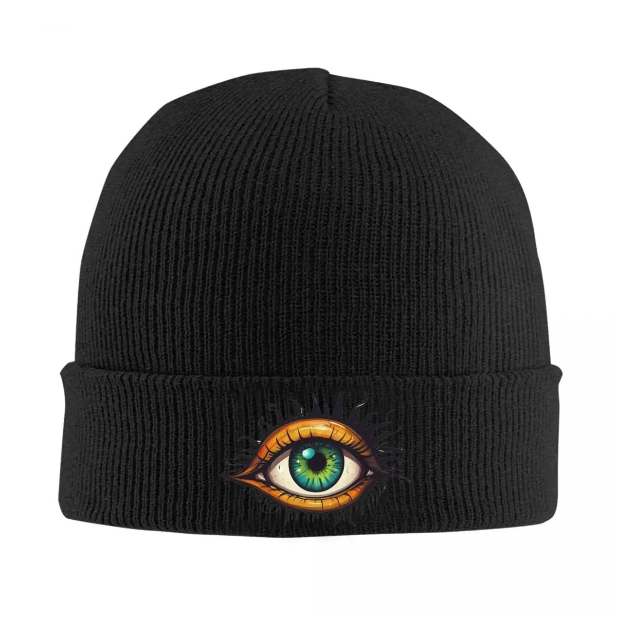 Monster Green Eye With Dark Eyebrows Bonnet Hats Knit Hat Unisex Adult Cool Thermal Elastic Beanie Hats Spring Hippie Design Cap