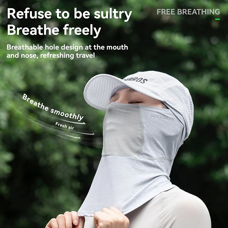ROCKBROS Máscara de ciclismo de verão de seda gelada – Capa facial e bandana com protetor solar para homens e mulheres, respirável para motocicleta e pesca