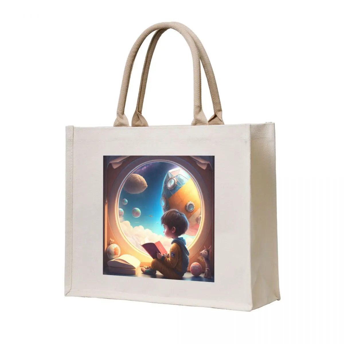 

Little boy reads his book and dreams in space, illustration for child Tote Bag bags woman 2025 custom tote bag custom fabric bag