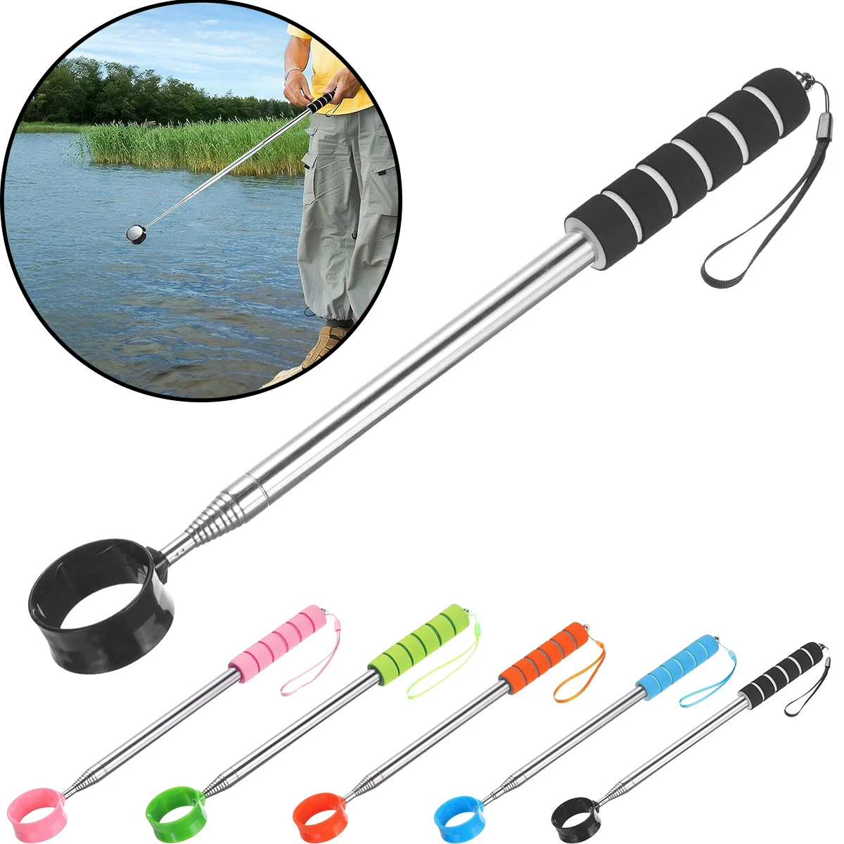 

Телескопический захват мяча для гольфа — выдвижной захват мяча со шнурком для опасности воды, озера и грубых, инструмент для аксессуаров для гольфа