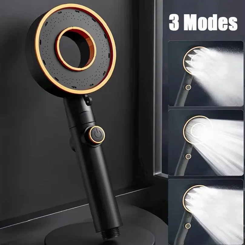 New Massage Spa Pressurized Shower Head 3 Mode High Pressure Water Saving One-Key Stop Handheld Showerhead Bathroom Accessories