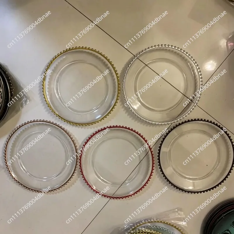 Transparent Plastic Charging Tray with Golden Bead Frame, Acrylic Decorative Dinner Tray, 50 Pcs, 100 Pcs, 200 Pcs.