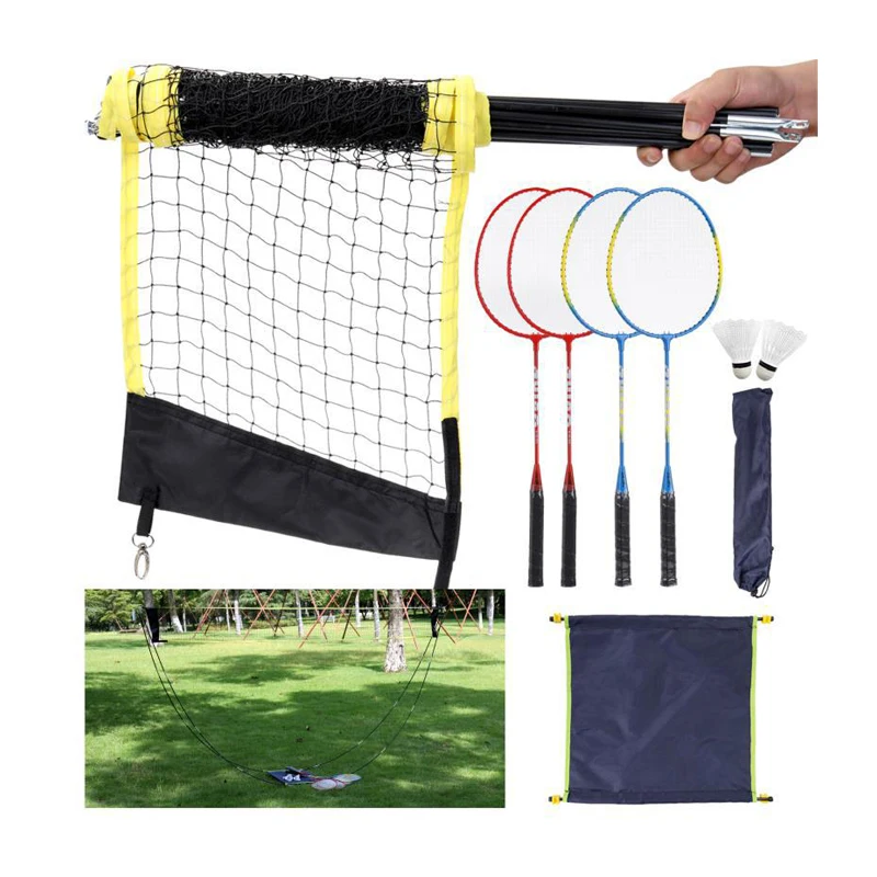 Factory Direct Sales Outdoor Folding Adjustable Portable Badminton Net Stand Set And Poles with Freestanding Plastic Base