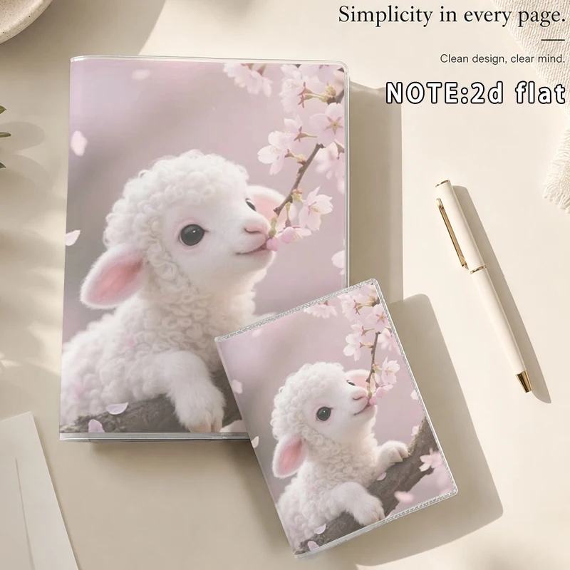 A5 A7 Notebook Set Cute Lamb Cherry Blossom Print Journal 2D Flat Cover Pocket Memo Book School Office Stationery Gift For Girls